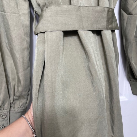 PAIGE Olive Green Utility Belted Mini Shirt Dress Cotton Twill Long Sleeve S - Picture 7 of 13